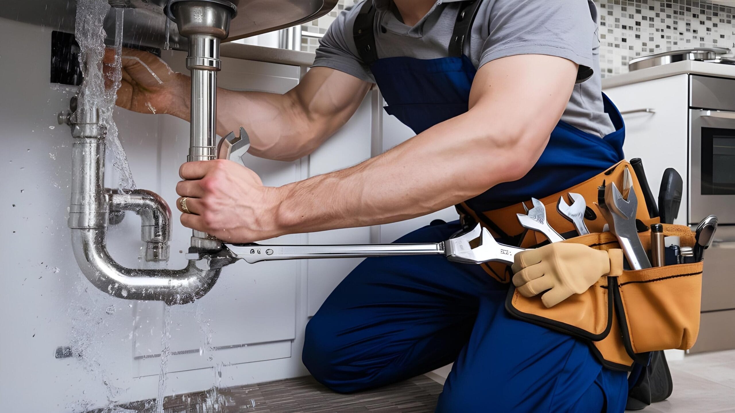 Plumber tightening a residential plumbing pipe in Cheltenham